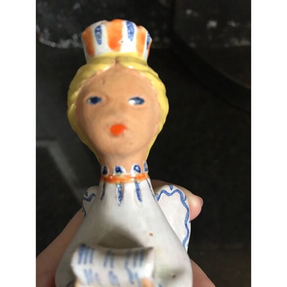 Vtg Hungarian Candle Holder Folkloric Ceramic Hand Painted Angel Miniature Taper - Picture 6 of 10
